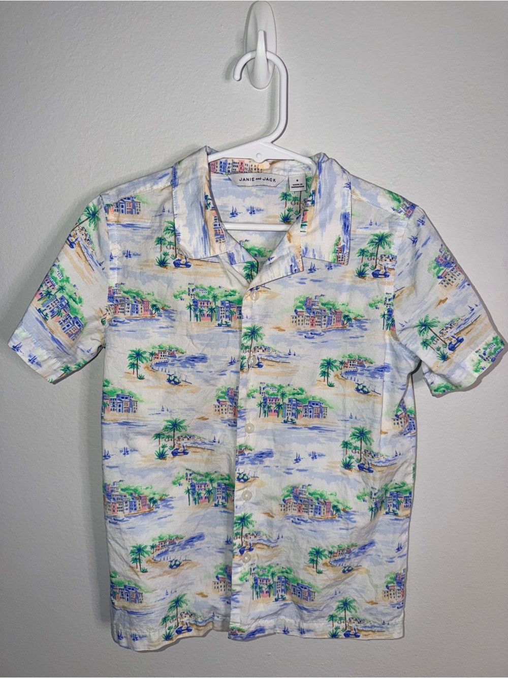 Janie and Jack White Tropical Print Button-Down Shirt